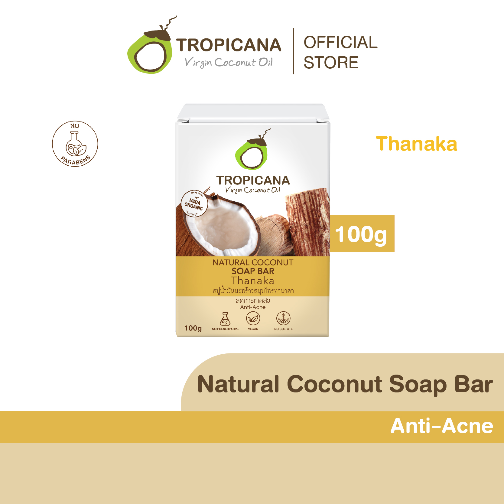 Tropicana Coconut Hand Made Soap Bar | Thanaka (Non Presevative) 100g