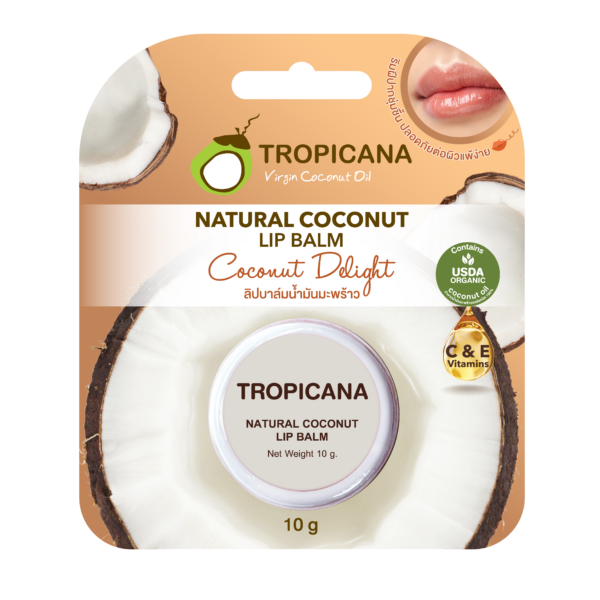 Tropicana Coconut Oil Lip Balm Tropicana, NON PRESERVATIVE formula, COCONUT DELIGHT scent, size 10 g.