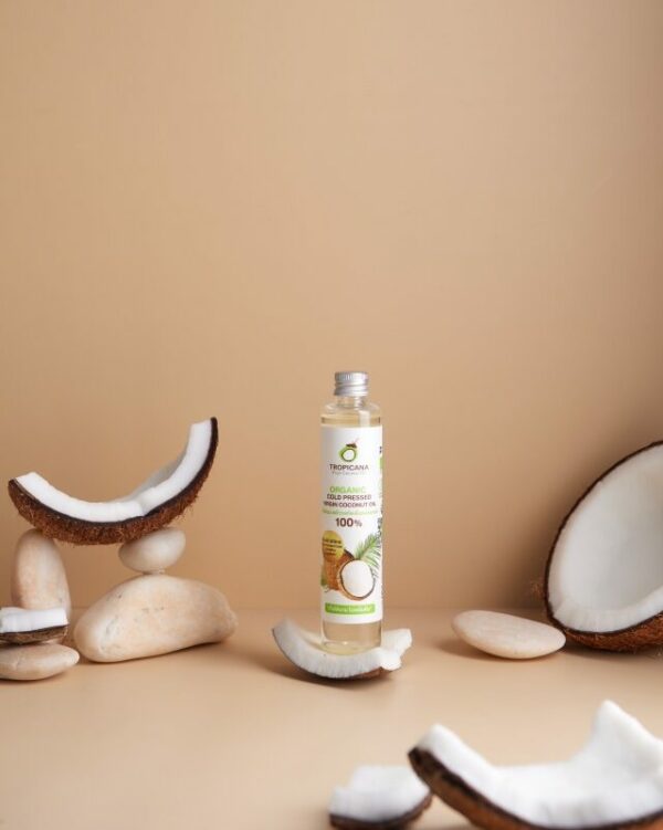 Tropicana coconut oil, cold pressed, organic, edible, size 100 ml.