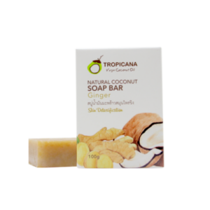 ทรอปิคานา-สบู่น้ำมันมะพร้าวสมุนไพรขิง-Tropicana-ขนาด-100-กรัม-COLD-PRESSED-COCONUT-OIL-SOAP-BAR-NON-PRESERVATIVE-GINGER-EXTRACT-100-ก.