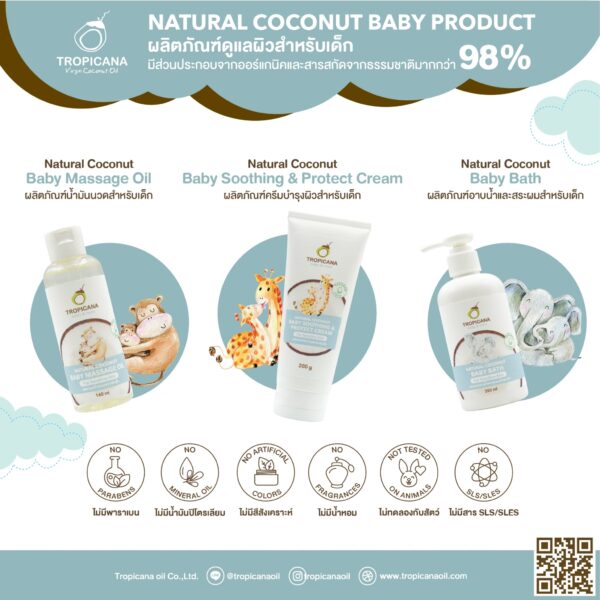 Tropicana | ทรอปิคานา บัตเตอร์ครีมบำรุงผิวสำหรับเด็กและผู้ที่มีผิวแพ้ง่าย | Natural Coconut Baby Soothing Cream 200g